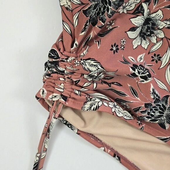 Kona Sol Women's Dusty Rose Floral One Piece Swimsuit V Neck Side Ties Size 18W - Picture 3 of 16
